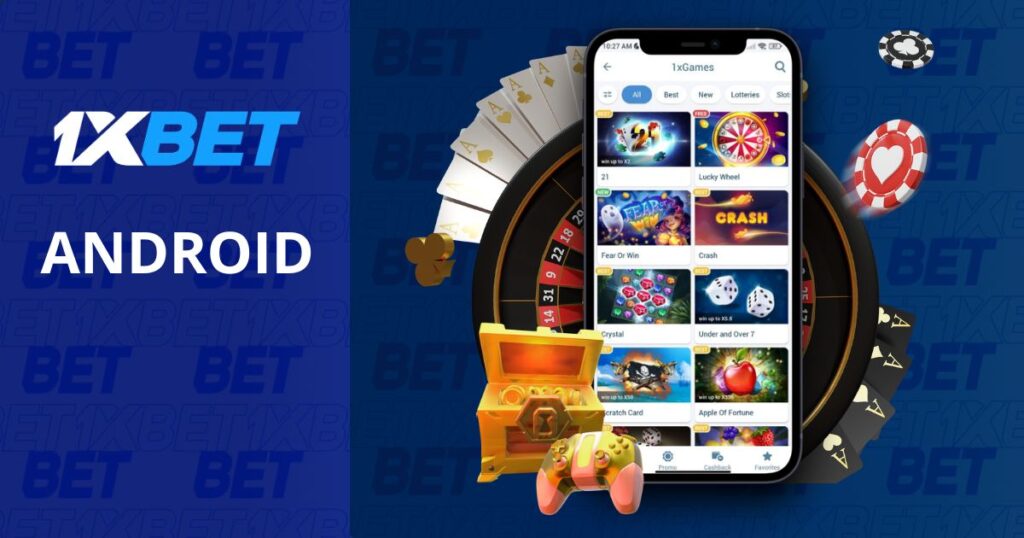 1xBet Android app displayed on a smartphone